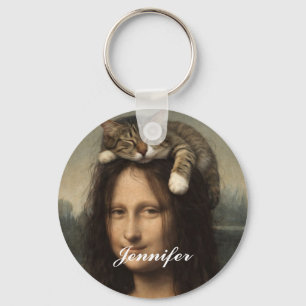 Mona Lisa With Sleeping Cat                        Keychain