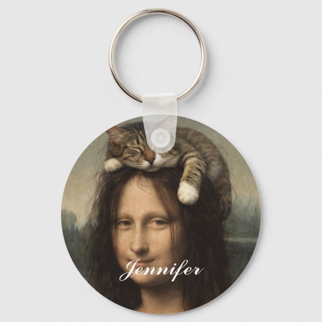 Mona Lisa With Sleeping Cat                        Keychain (Front)