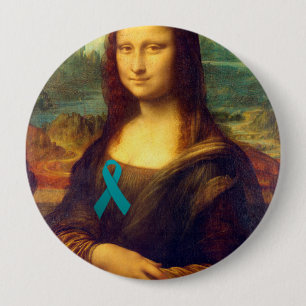 Mona Lisa With Teal Ribbon 4 Inch Round Button