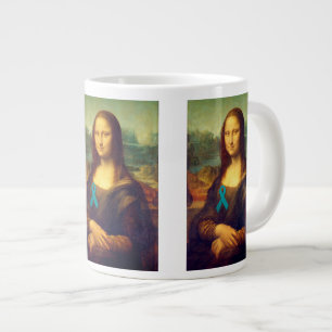 Mona Lisa With Teal Ribbon Large Coffee Mug