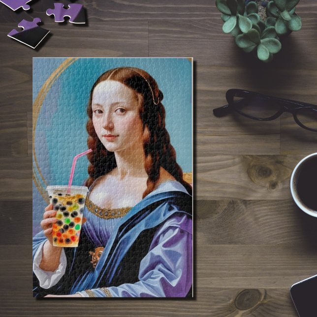 Mona Lisa's Bubble Tea Moment – 1014-Piece Jigsaw  Jigsaw Puzzle (Creator Uploaded)