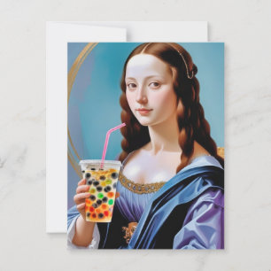 Mona Lisa's Bubble Tea Moment Postcard