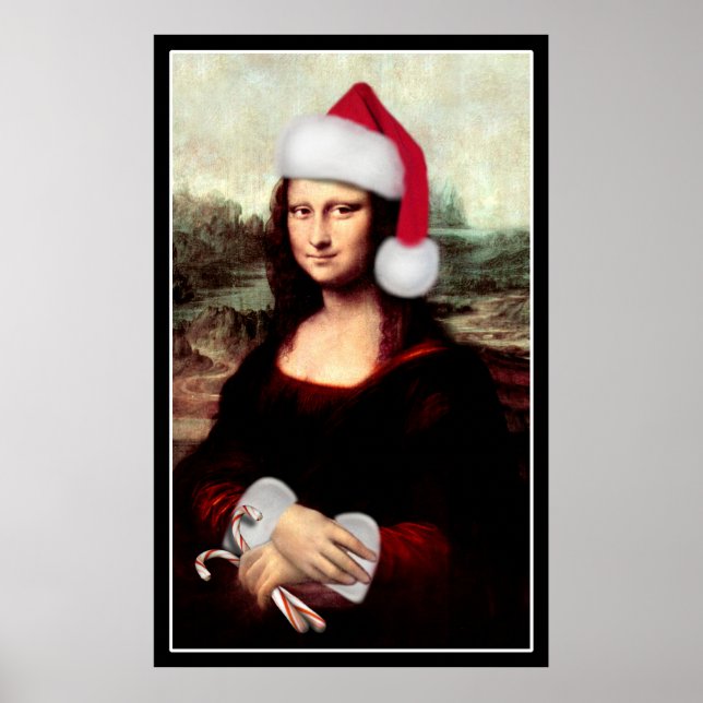 Mona Lisa's Christmas Santa Hat Poster (Front)