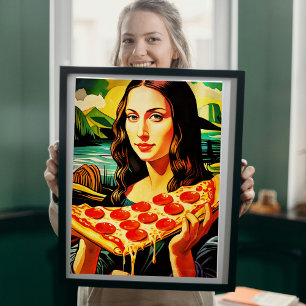 Mona Lisa's Pizza Moment - Poster brillant