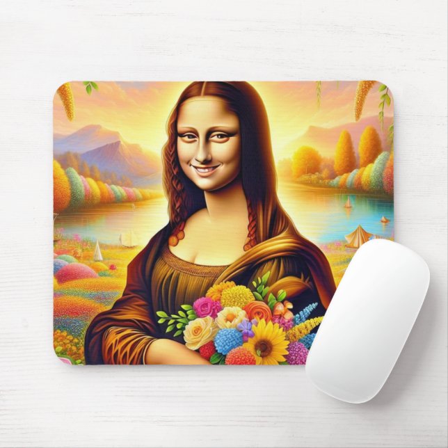 Mona smile and flowers mouse pad (With Mouse)