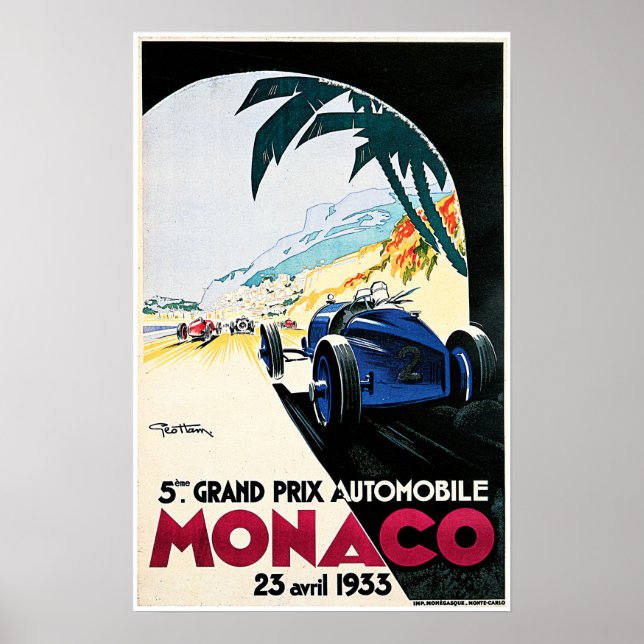 MONACO 1933 Grand Prix Automobile by Geo Ham Race Poster (Front)