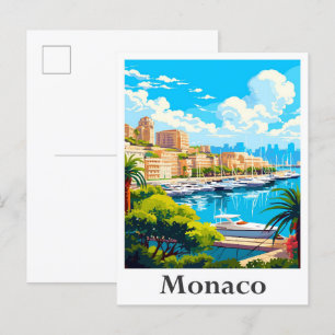 Monaco Art Vintage Travel Illustration Postcard