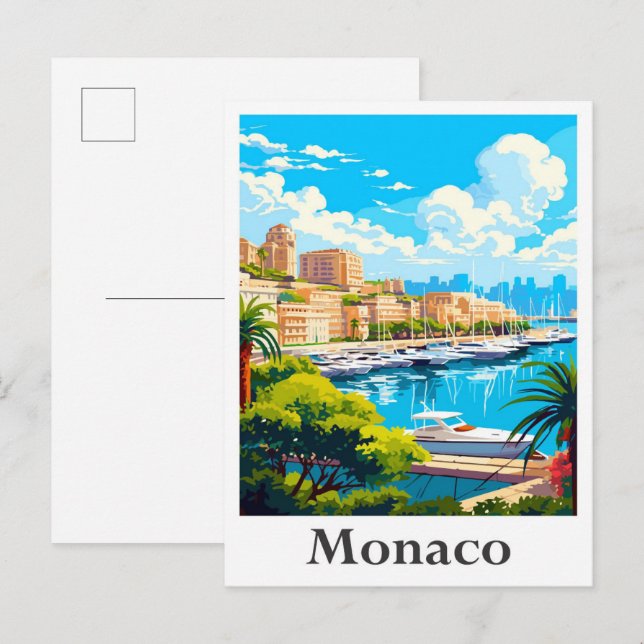 Monaco Art Vintage Travel Illustration Postcard (Front/Back)