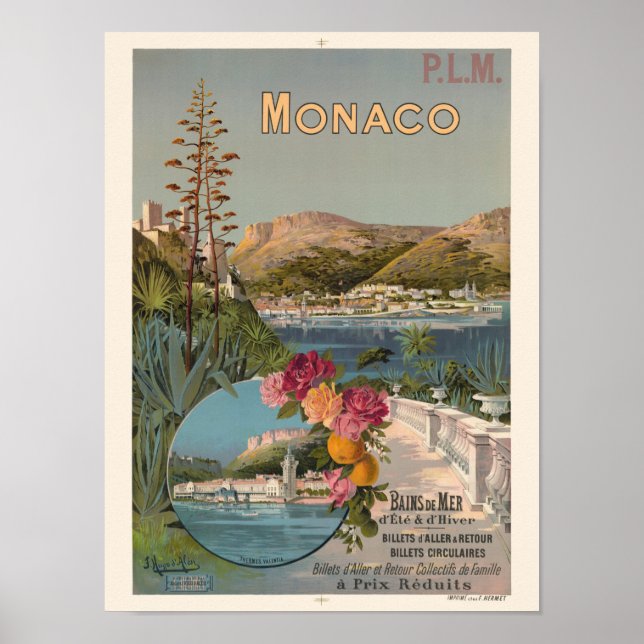 Monaco Bains de Mer Poster vintage 1896 (Devant)