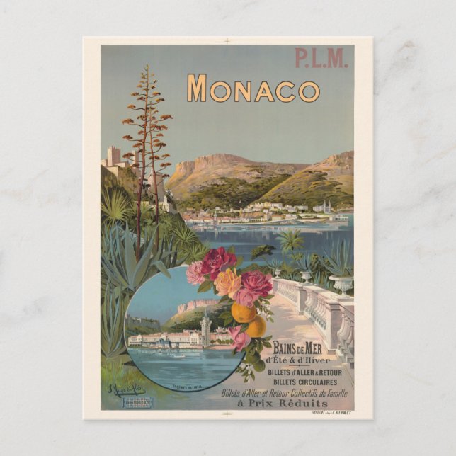 Monaco Bains de Mer Vintage Poster 1896 Postcard (Front)