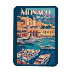 Monaco Cote D Azur Illustration Travel Art Vintage Magnet