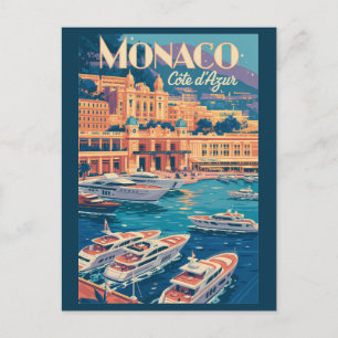 Monaco Cote D Azur Illustration Travel Art Vintage Postcard