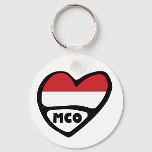 Monaco Country Code Flag Heart Keyring, MCO Keychain