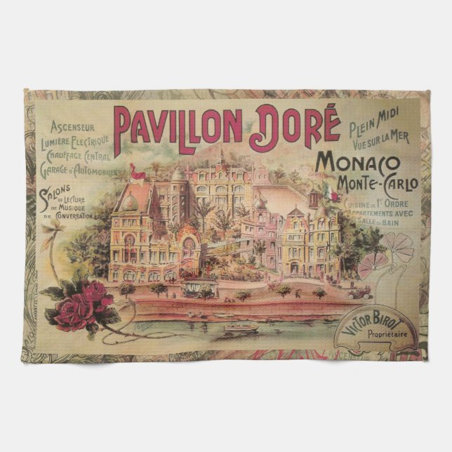 Monaco Fancy Vintage French Riviera France Kitchen Towel (Horizontal)