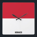 Monaco Flag Dazzling Patriotic Square Wall Clock<br><div class="desc">Monaco Flag Dazzling Patriotic Square Wall Clock in the colours and the elements of the Monaco national flag covering the front of the clock. National flag colours are complemented with the text "Monaco" on the bottom. Text is fully customizable using "Customize it!" feature. Feel free to change it, remove it...</div>