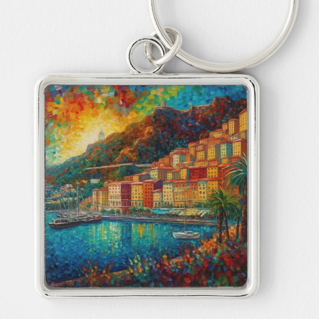 Monaco, Monte-Carlo Bay in van Gogh style Keychain (Front)