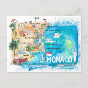 Monaco Monte Carlo Carte illustrée avec des monume