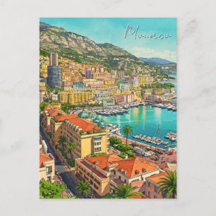 Monaco Monte Carlo Europe Travel Watercolor Postcard