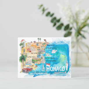 Monaco Monte Carlo Illustrated Map with Landmarks  Postcard
