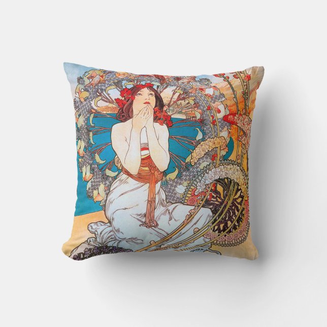 Monaco, Monte-Carlo, Mucha Throw Pillow (Front)