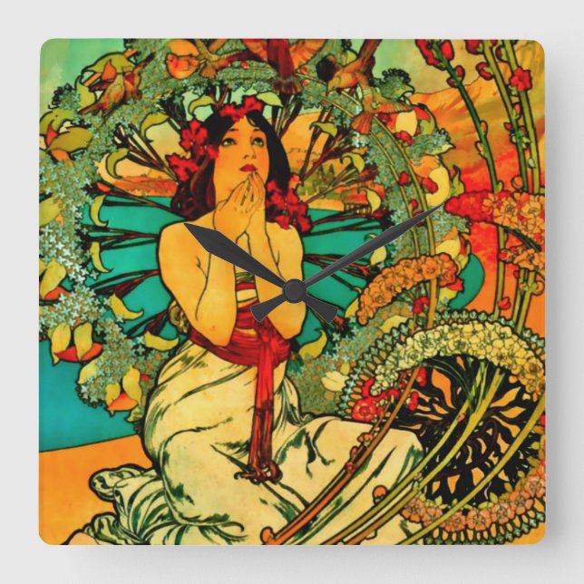 Monaco Monte Carlo Poster by Alphonse Mucha Square Wall Clock (Front)