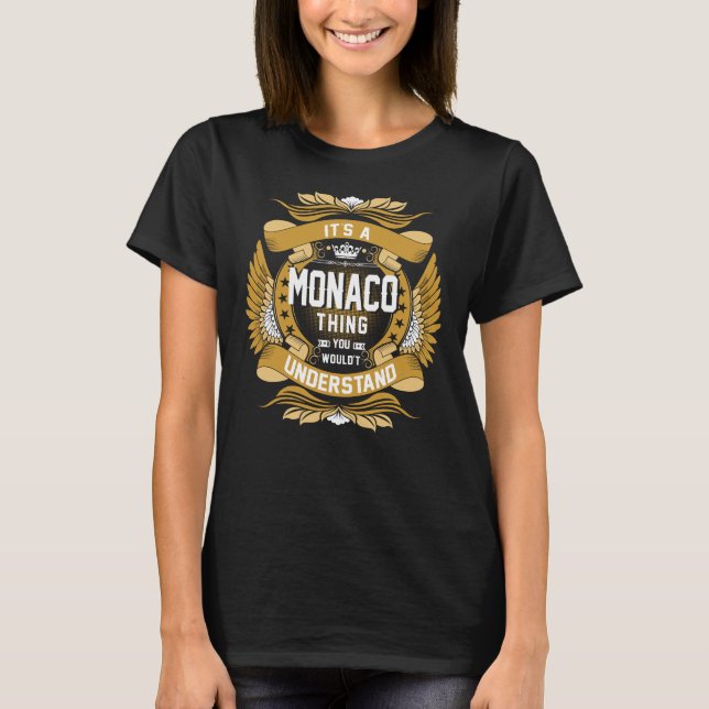 MONACO Name, MONACO family name crest T-Shirt (Front)