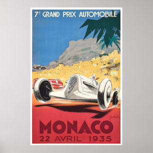 Monaco Racing Art 1935 Travel Poster Race Car