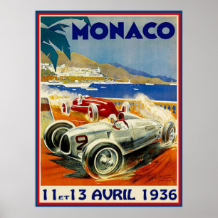 MONACO Vintage 1936 Grand Prix Auto Racing Print