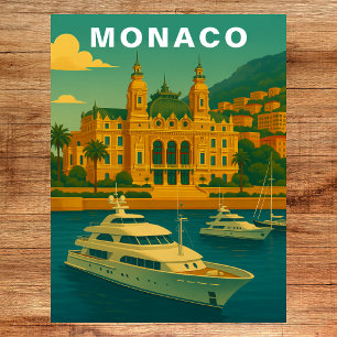 Monaco Vintage Mediterranean Harbor & Yacht Postcard