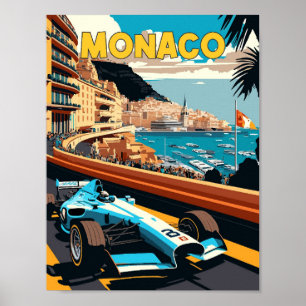 Monaco vintage travel illustration poster