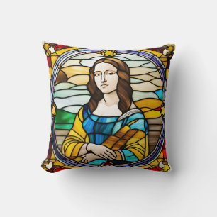 Monalisa Stained Glass Art Style Throw Pillow