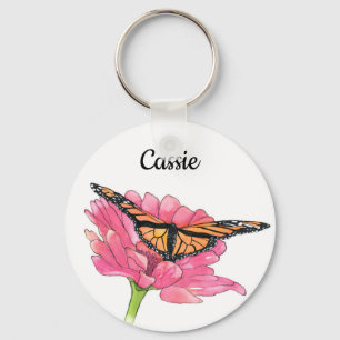 Monarch and Zinnia Keychain