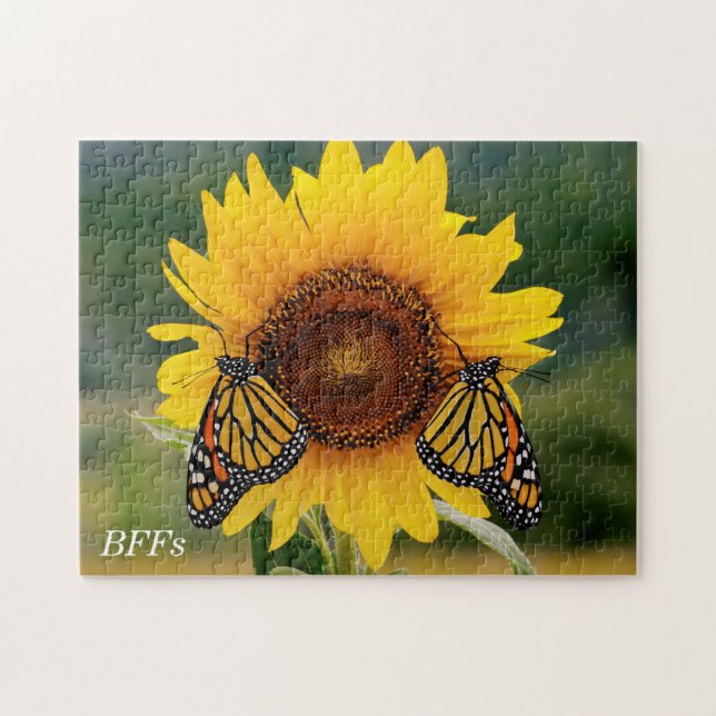 Monarch Butterfies on Sunflower Jigsaw Puzzle (Horizontal)