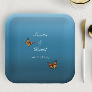 Monarch Butterflies Blue Ombre Paper Plate