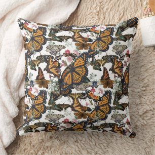 Monarch Butterflies & Floral Botanical Pattern Throw Pillow