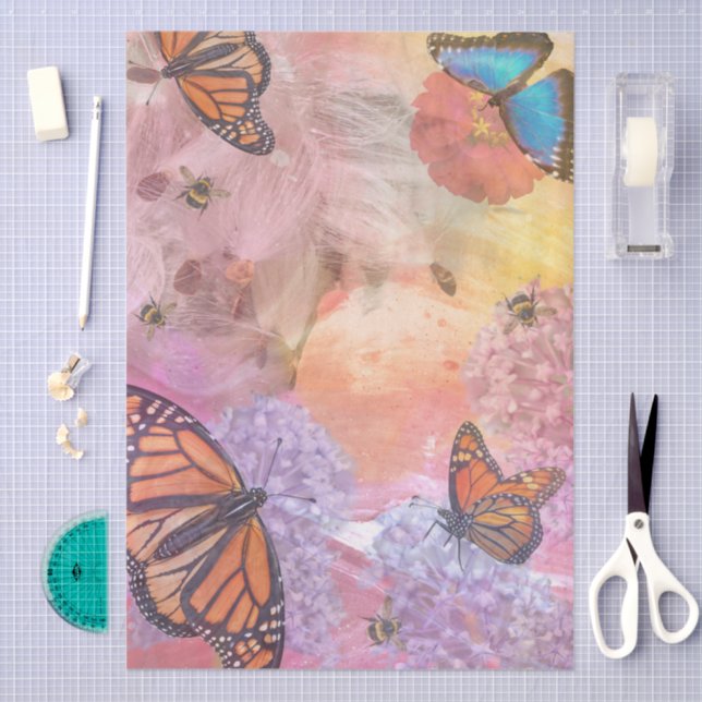 Monarch Butterflies n Bees Collage  Tissue Paper (Craft)