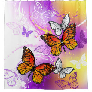 Monarch Butterflies on Purple Background
