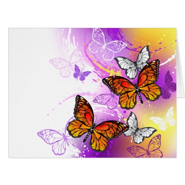 Monarch Butterflies on Purple Background (Front Horizontal)