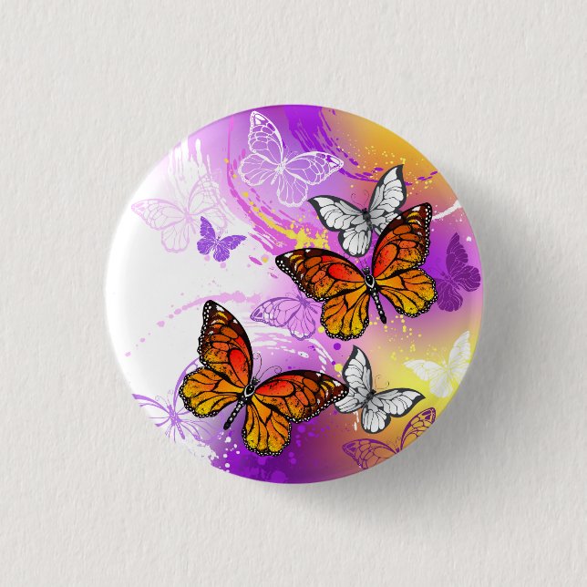 Monarch Butterflies on Purple Background 1 Inch Round Button (Front)