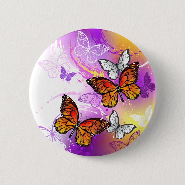 Monarch Butterflies on Purple Background 2 Inch Round Button (Front)