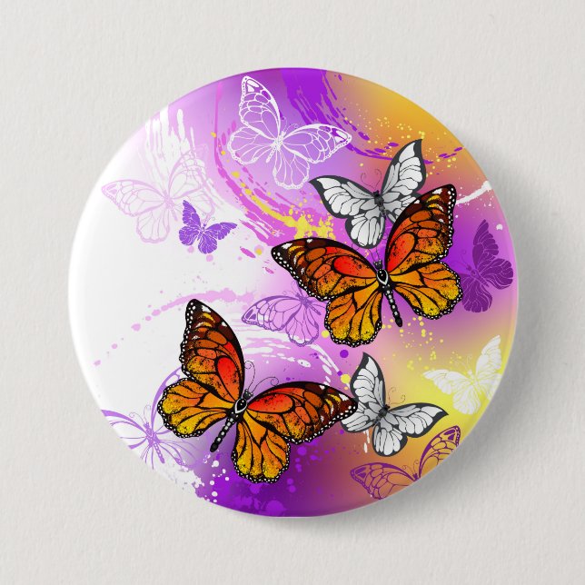 Monarch Butterflies on Purple Background 3 Inch Round Button (Front)