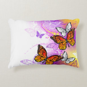 Monarch Butterflies on Purple Background Accent Pillow
