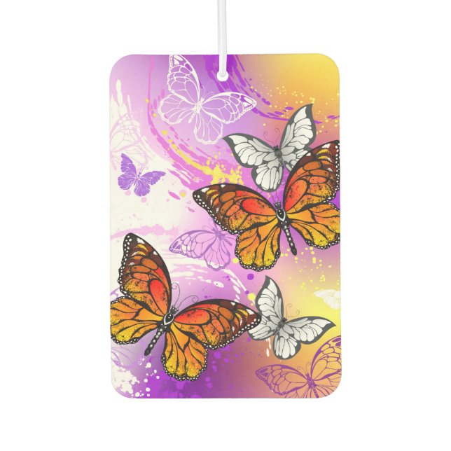 Monarch Butterflies on Purple Background Air Freshener (Front)
