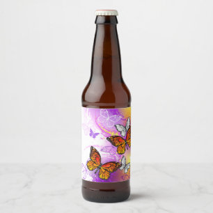 Monarch Butterflies on Purple Background Beer Bottle Label
