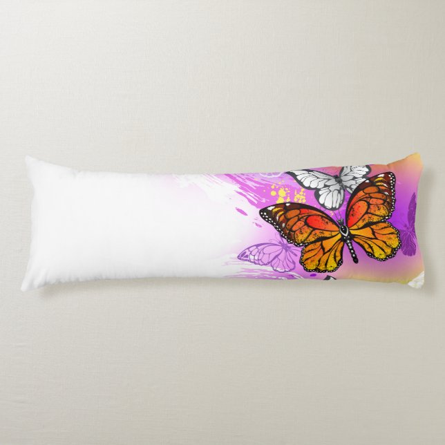 Monarch Butterflies on Purple Background Body Pillow (Front)