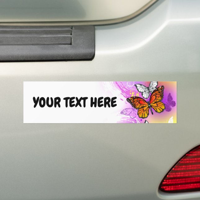 Monarch Butterflies on Purple Background Bumper Sticker (On Car)