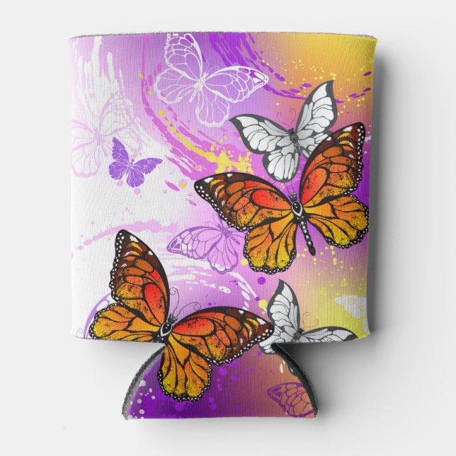 Monarch Butterflies on Purple Background Can Cooler (Front)