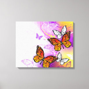 Monarch Butterflies on Purple Background Canvas Print