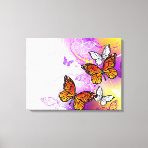 Monarch Butterflies on Purple Background Canvas Print