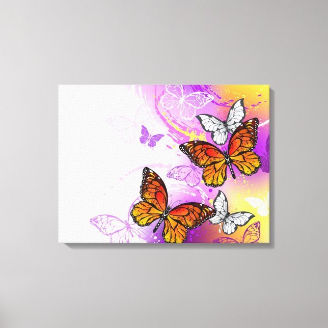 Monarch Butterflies on Purple Background Canvas Print (Front)